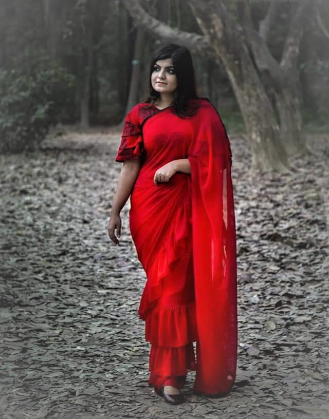 Ruffle Saree Weightless Georgette Ruffle Saree (With Blouse Pcs)