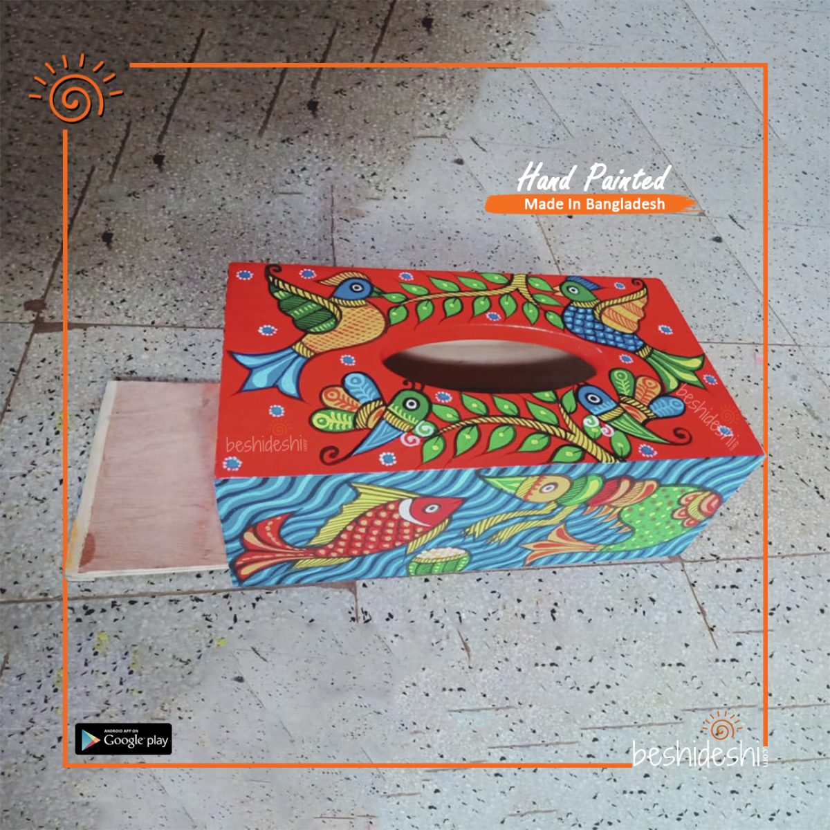 Hand Painted Folk Paint Tissue Box