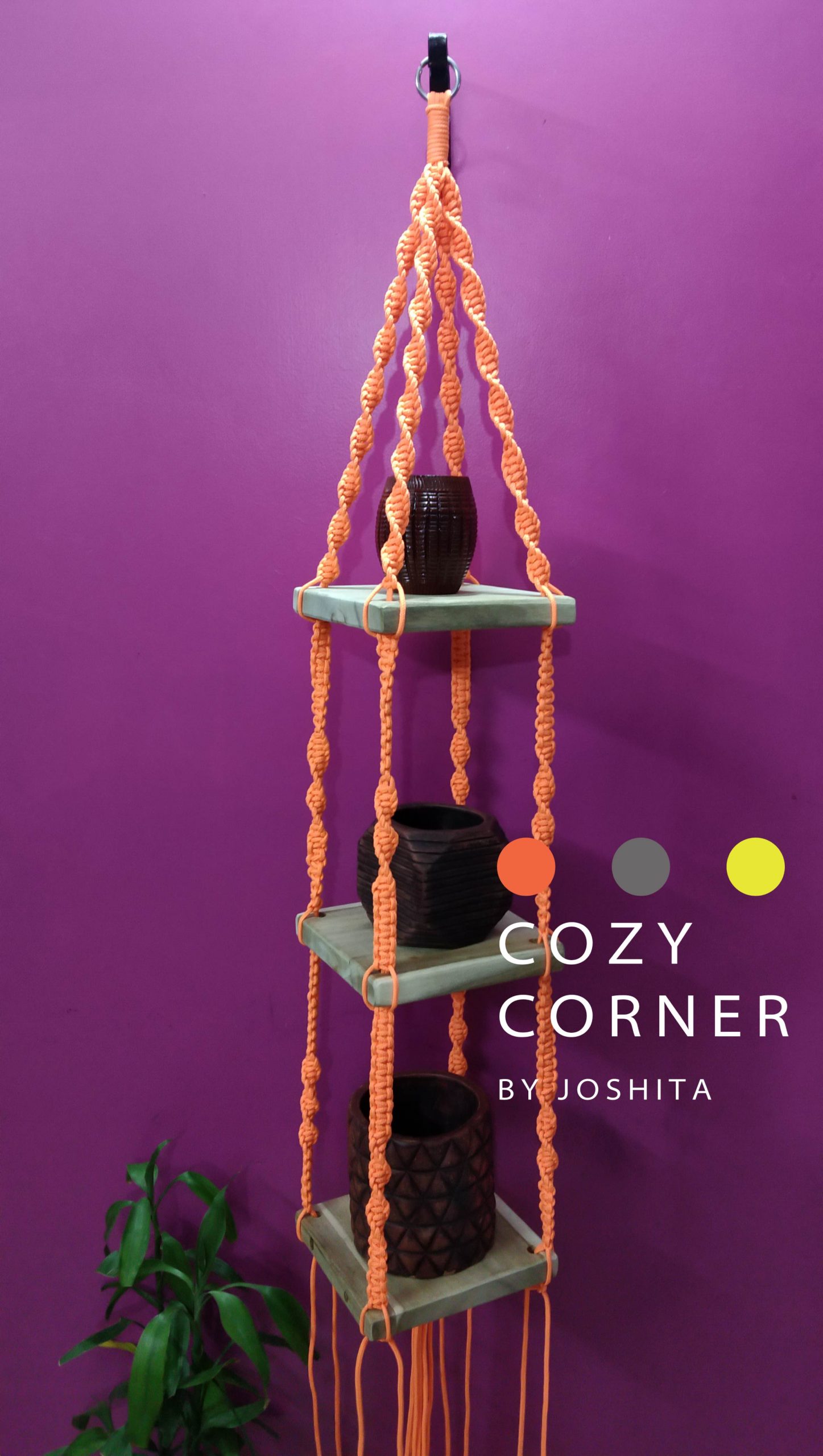 New orange 3 layer Orange cord wooden shelf