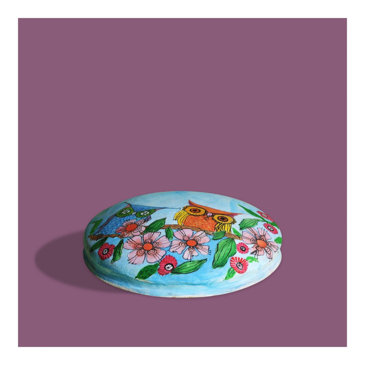 Pottery Painting of Two Cute Owls