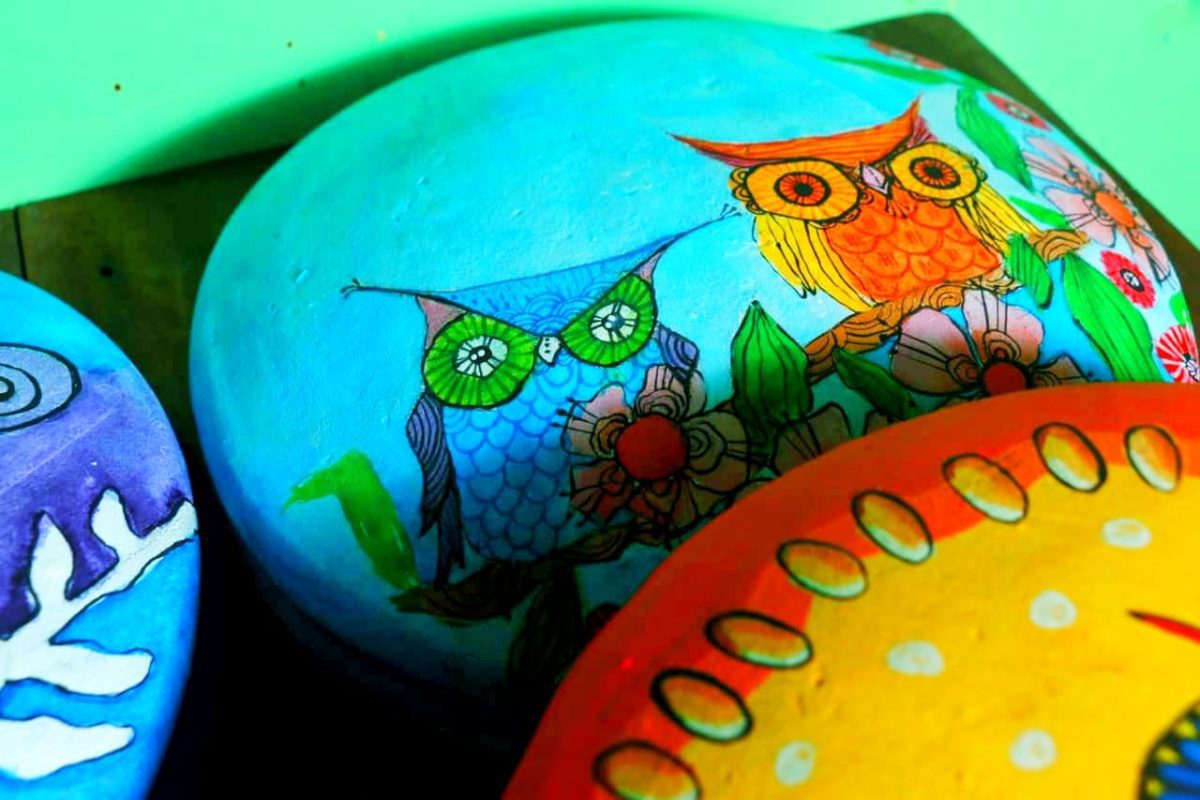 Pottery Painting of Two Cute Owls