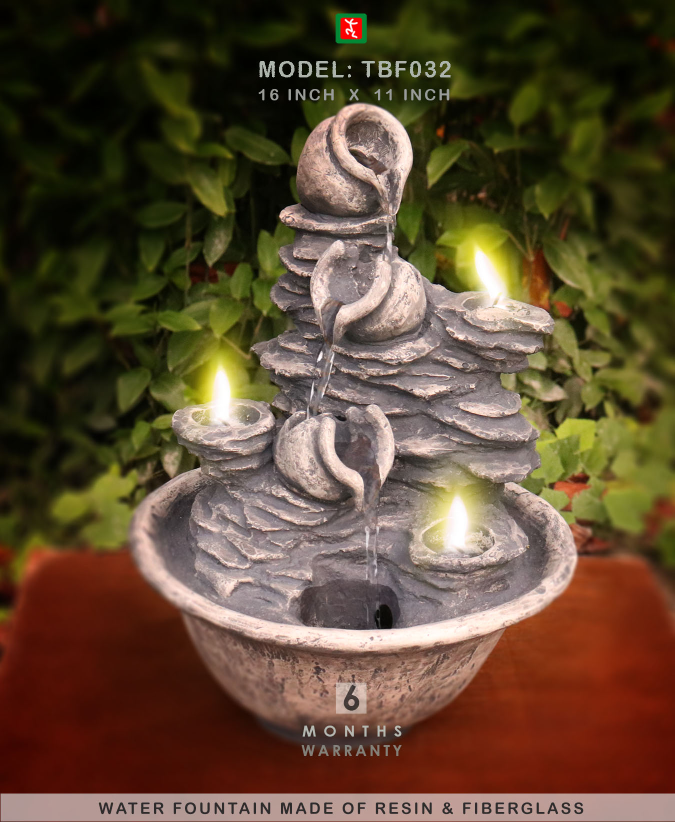 TBF032 TABLETOP WATER FOUNTAIN | WATER FOUNTAIN WITH CANDLE | #TBF032