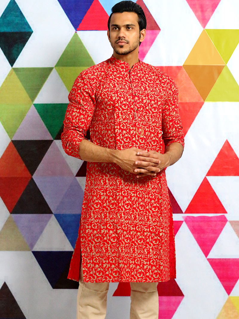 MPL 04 (1) Red Printed Panjabi For Men