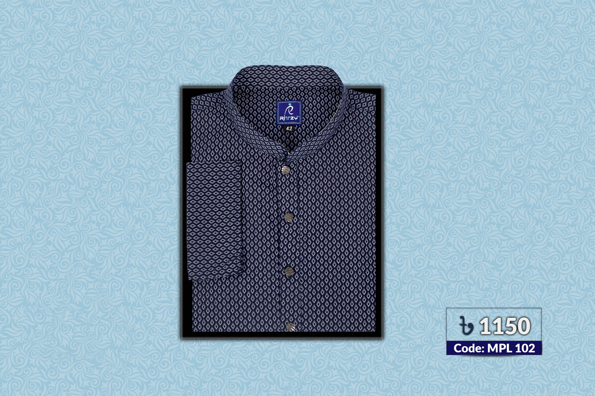 MPL 102 (1) Navy Blue All Over Printed Panjabi For Men