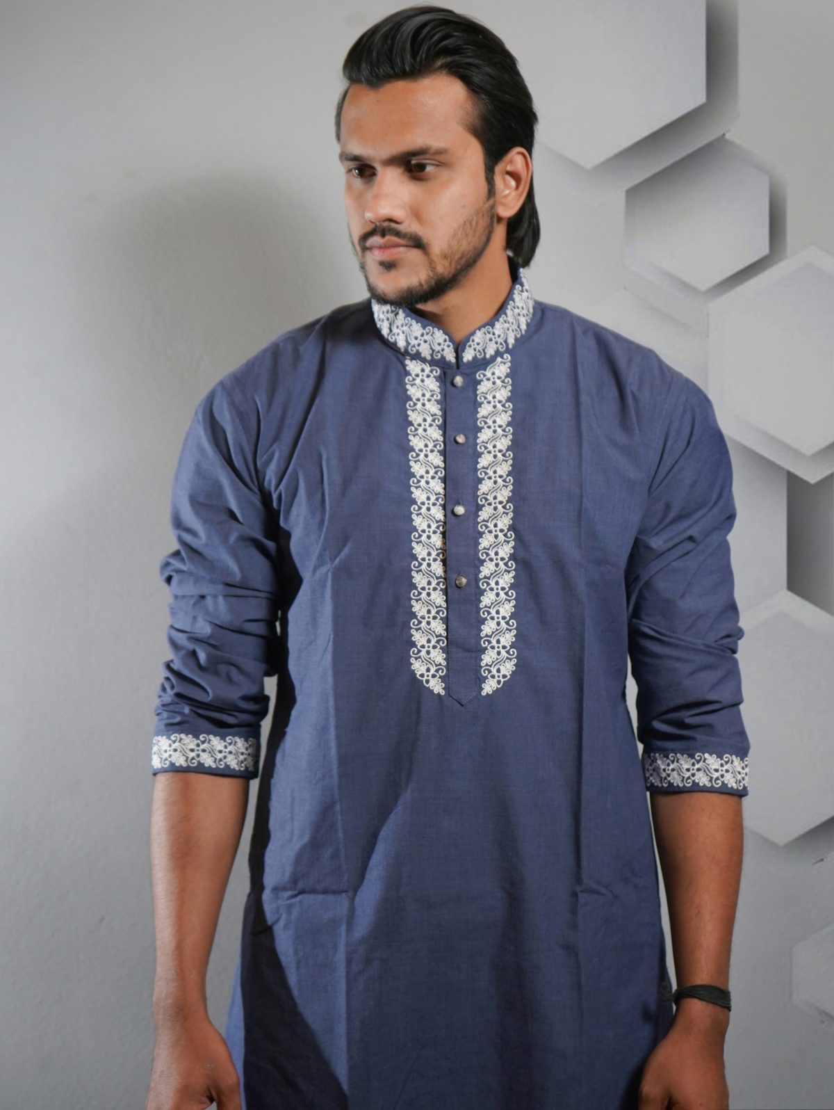 Embroidery Designed Grey Panjabi For Men