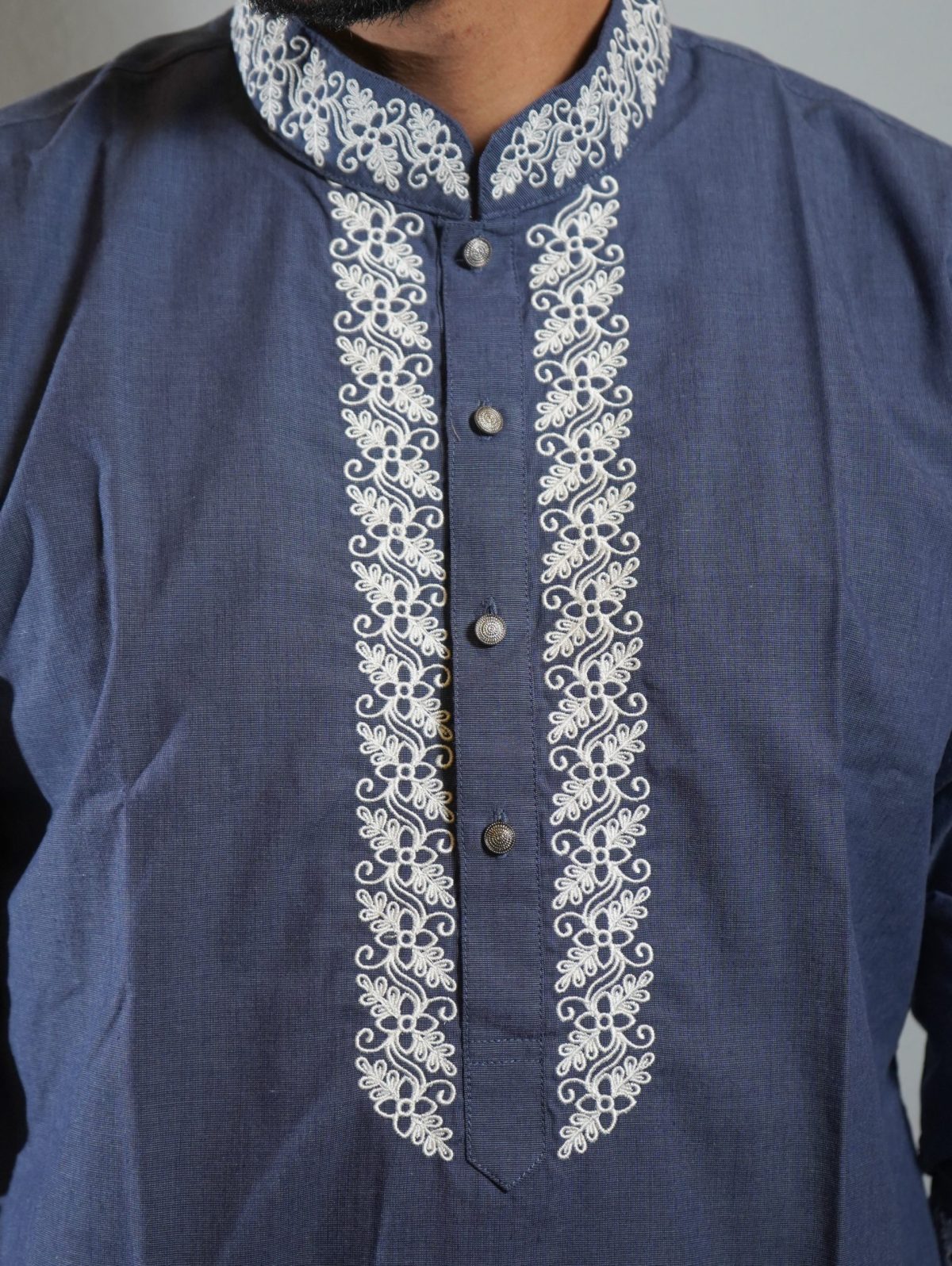 Embroidery Designed Grey Panjabi For Men