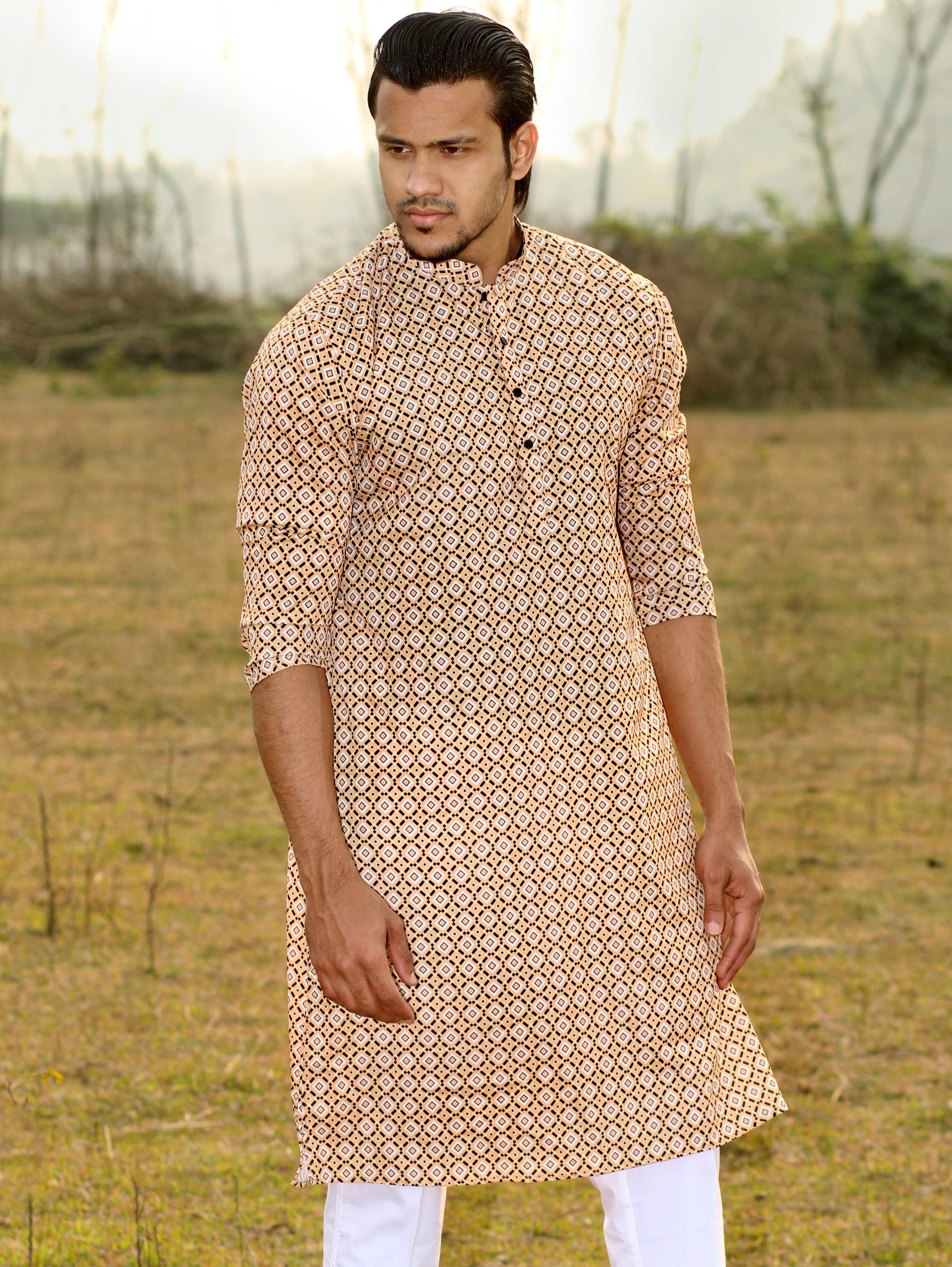 MPL 79 (1) Bisque All Over Printed Panjabi For Men