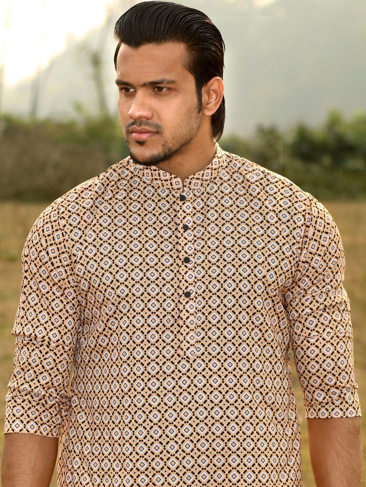 Bisque All Over Printed Panjabi For Men