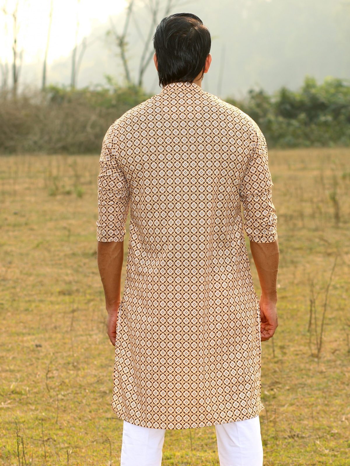 Bisque All Over Printed Panjabi For Men