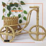 Bamboo & Cane Made Tricycle Showpiece With Detachable Bucket