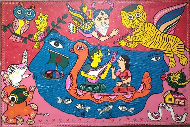 2 Folk Painted Canvas