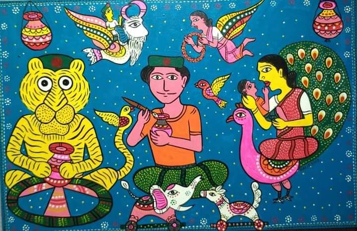 4 Folk Painted Canvas