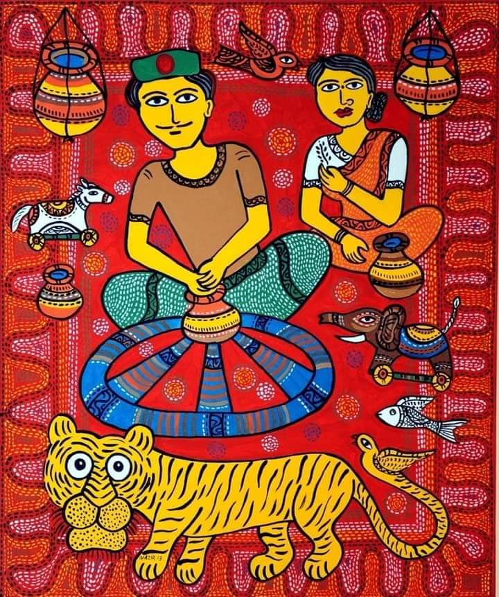 6 Folk Painted Canvas