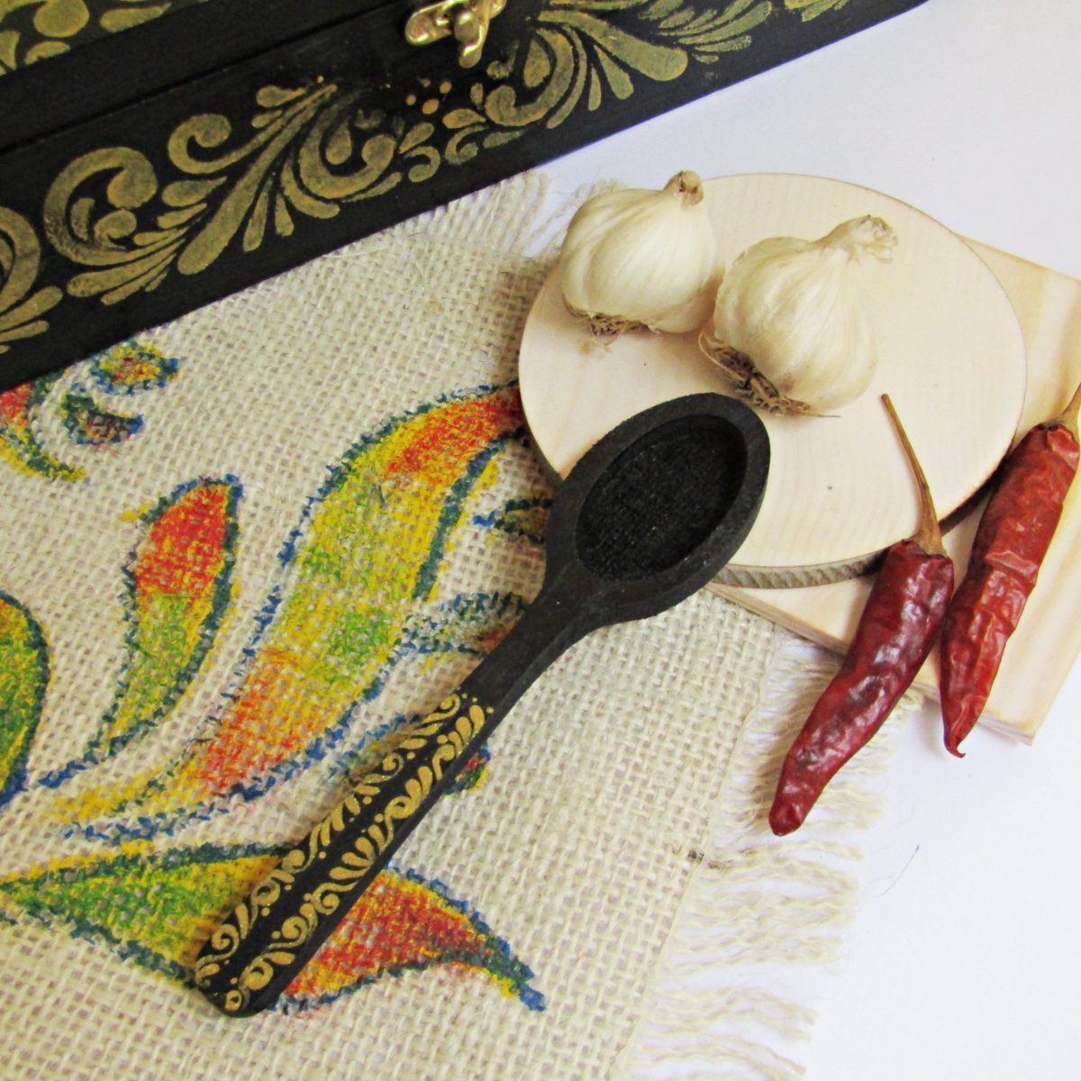 Handcrafted Wooden Spice Box With Spoon