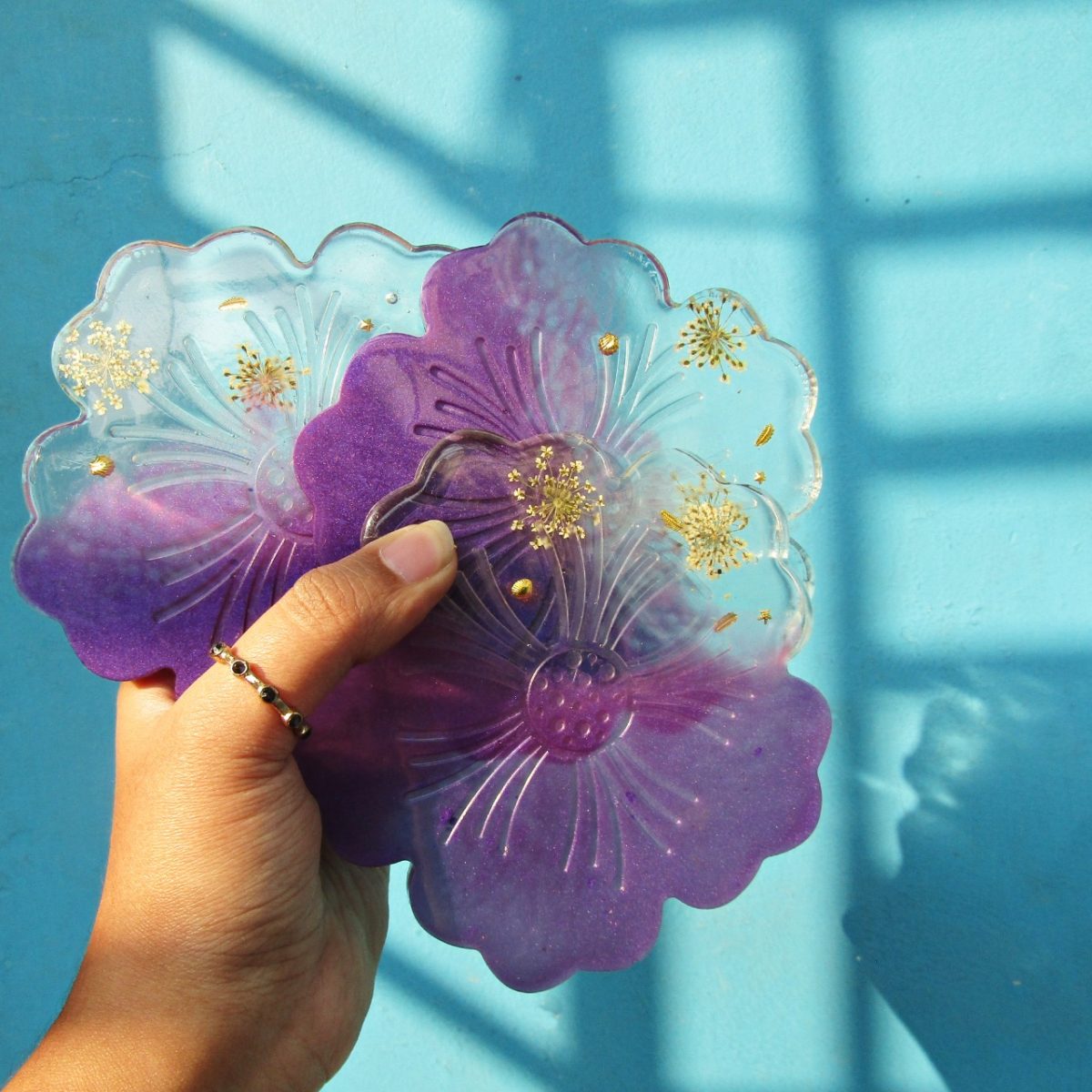 The Purple Glitz Handmade Resin Coaster Set