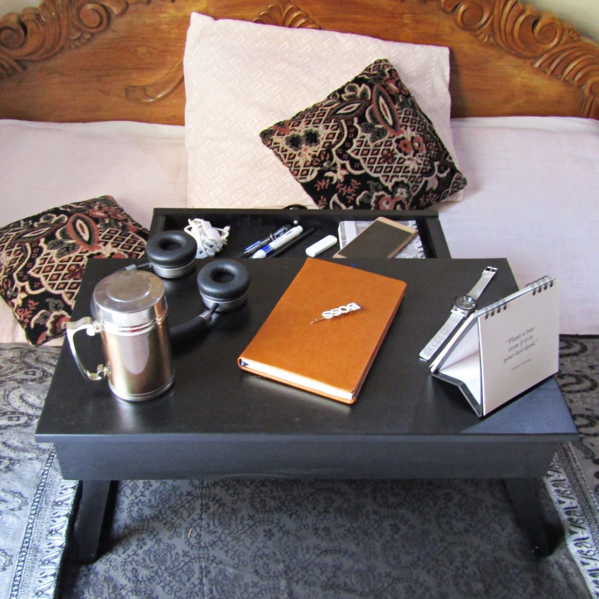 Wooden Folding Bed Table With Drawer