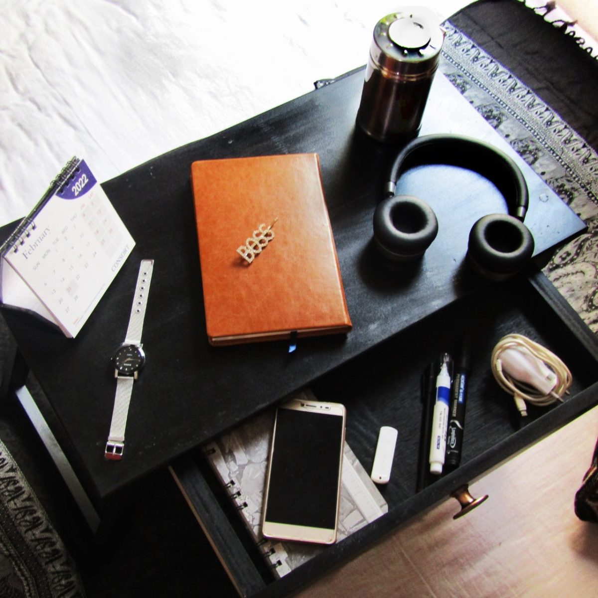 Wooden Folding Bed Table With Drawer