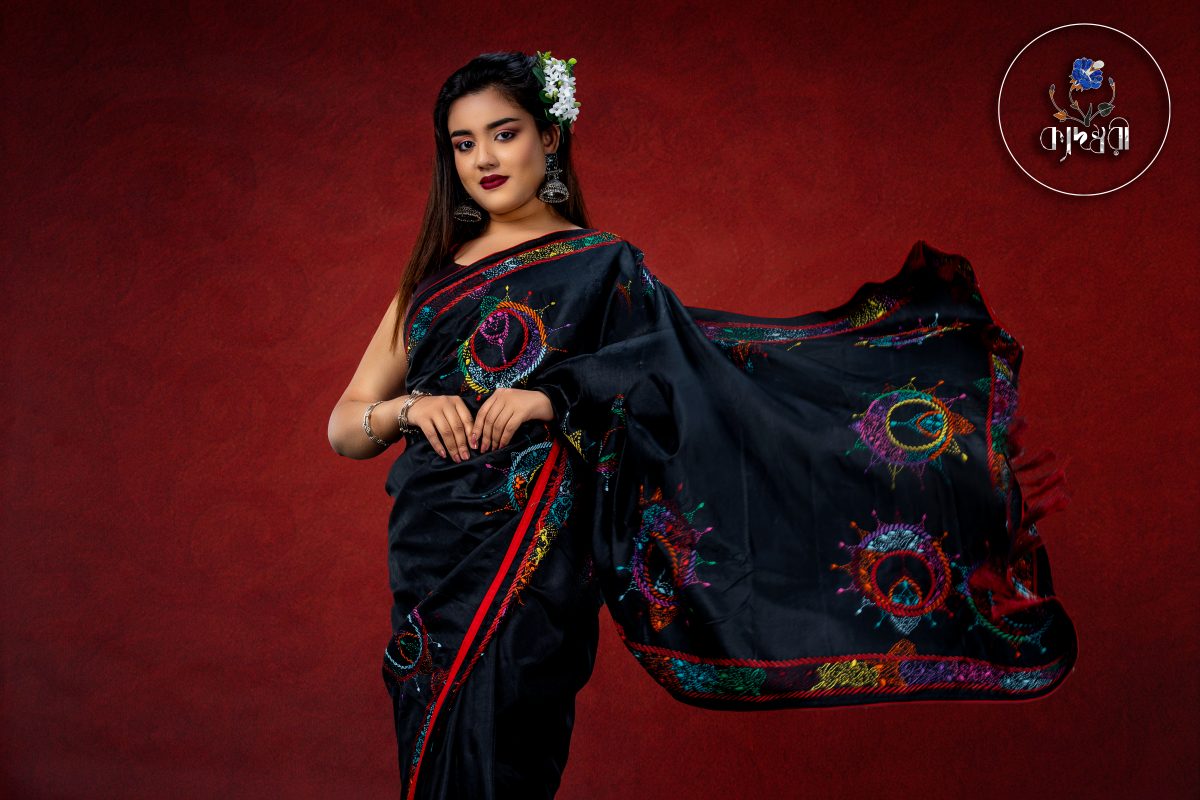 Hand Stitched Design Silk Saree_Opsura