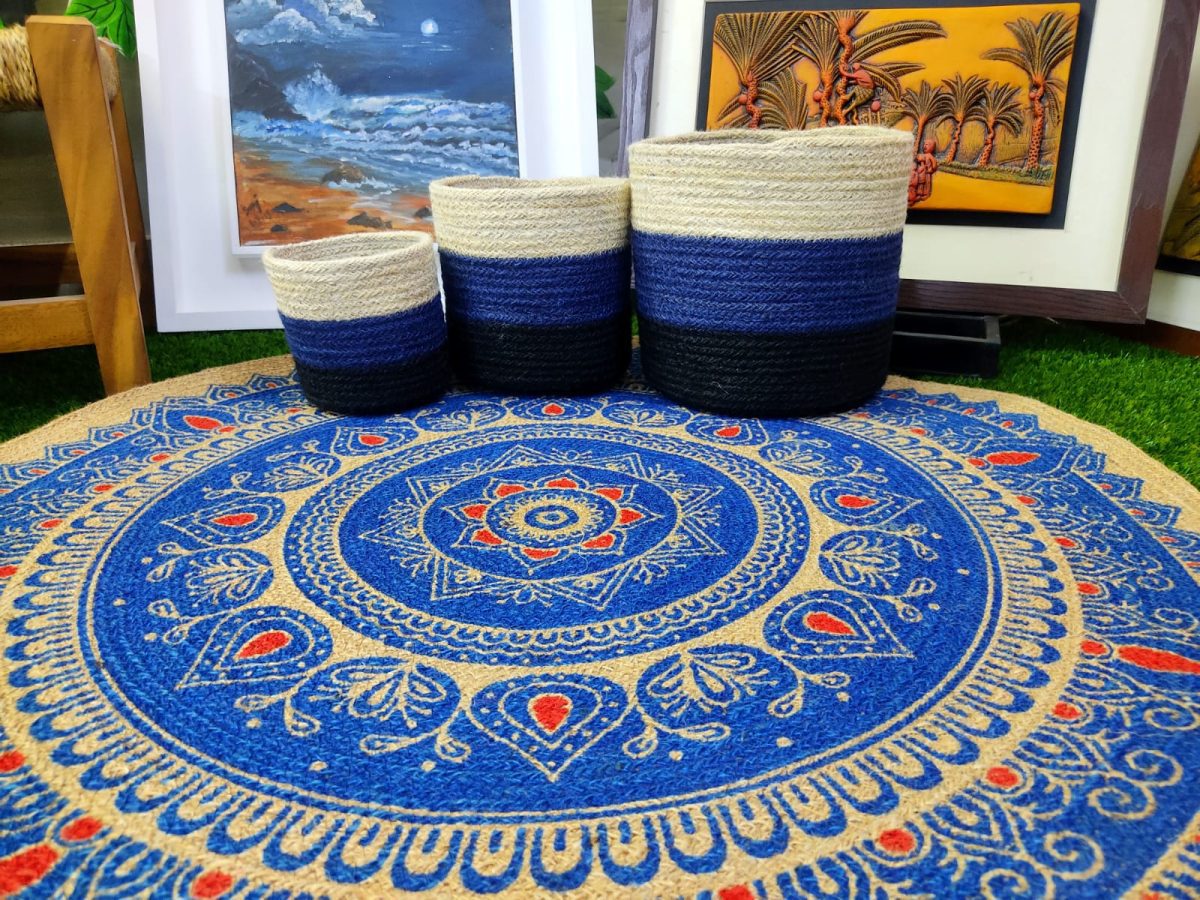 Jute Floor Mat With Basket Set