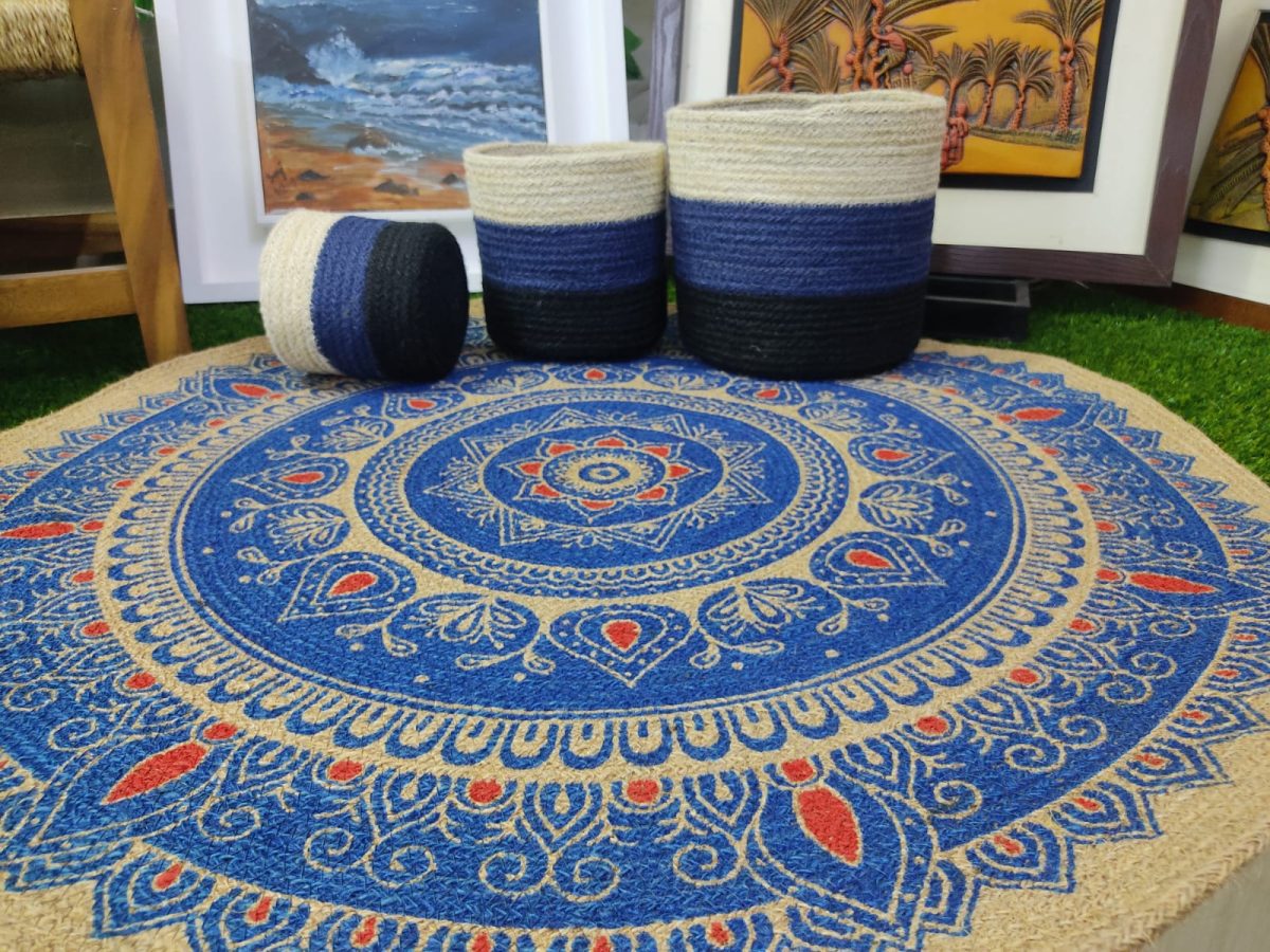 Jute Floor Mat With Basket Set