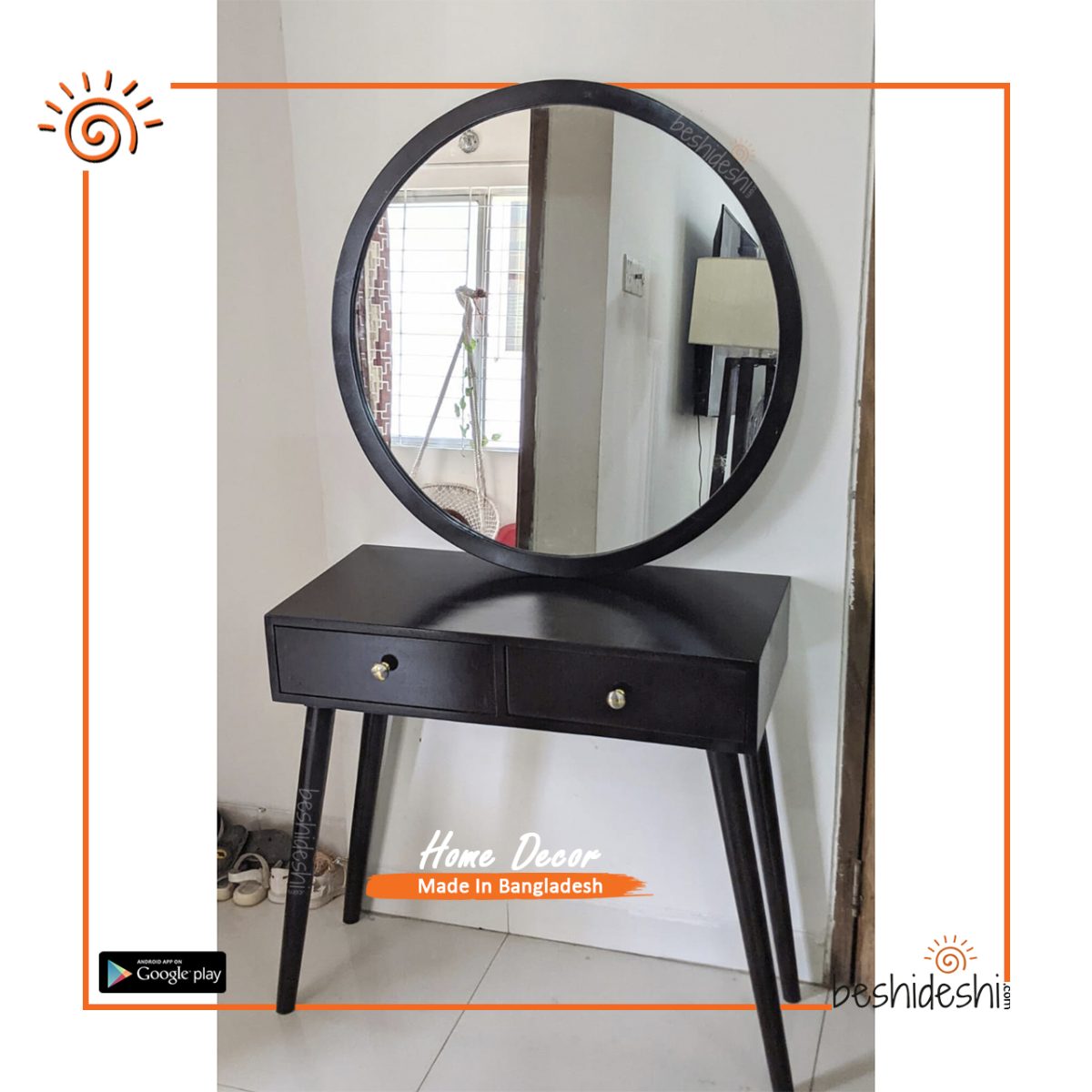 Decorative Round Mirror With Console Table