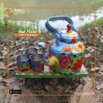 Trendy Hand Painted Kettle Set With Wheel Tray