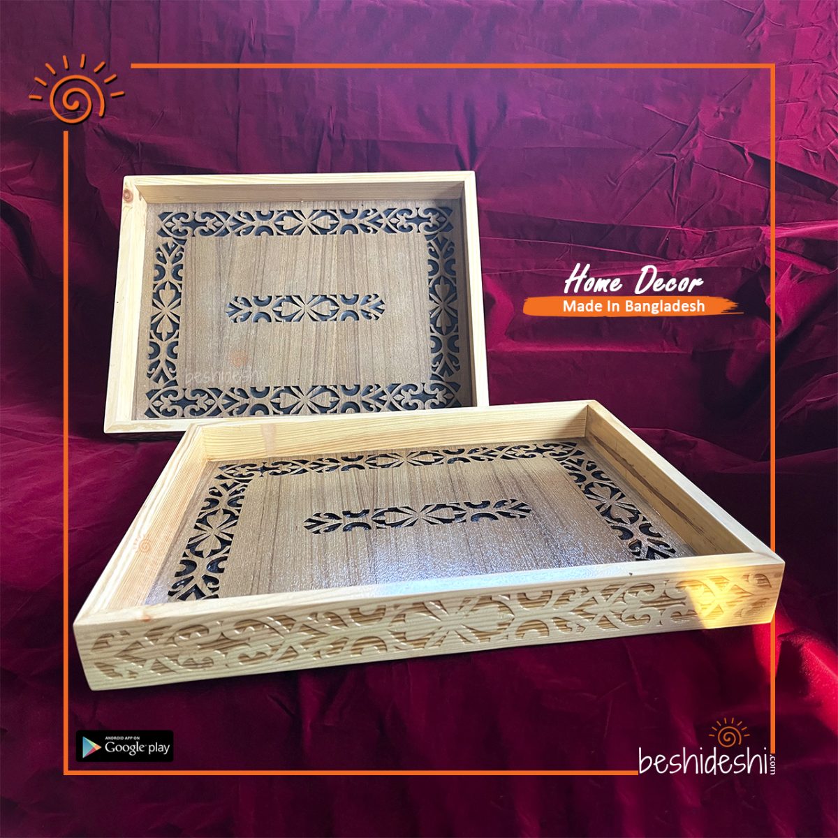 Decorated Wooden Serving Tray