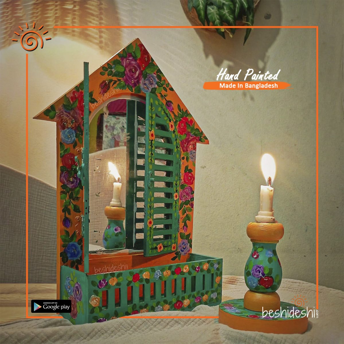 Hand Painted Vintage Window Mirror