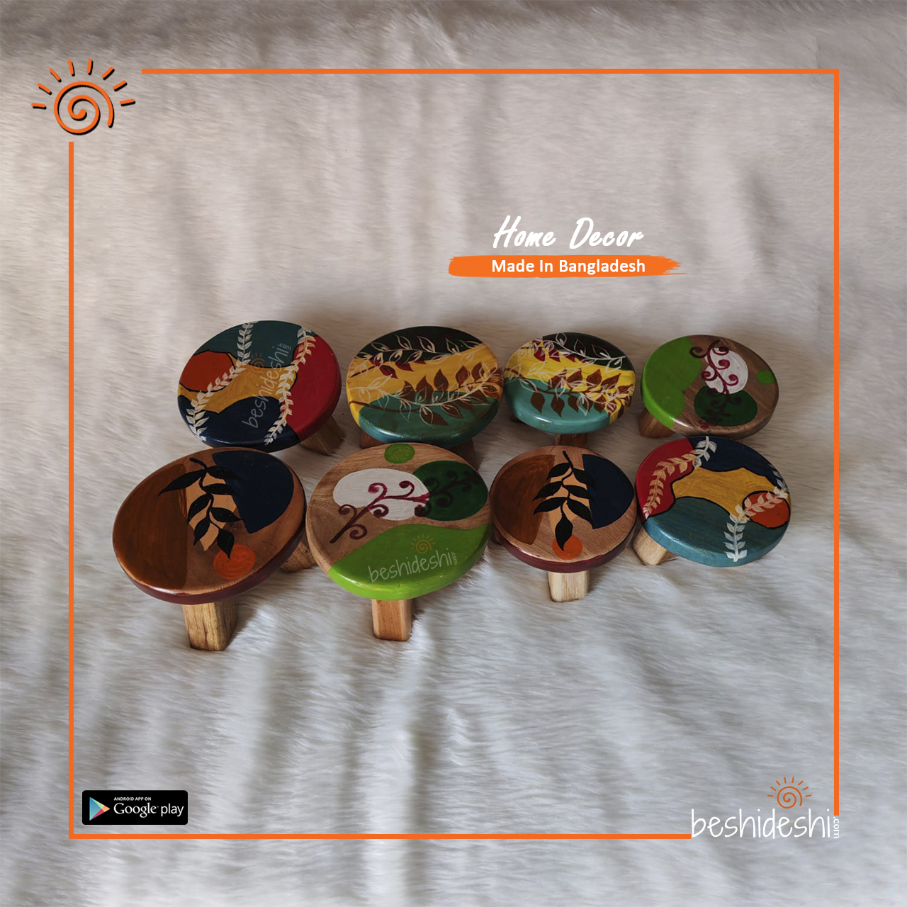 05 Hand Painted Wooden Plant Stool Set