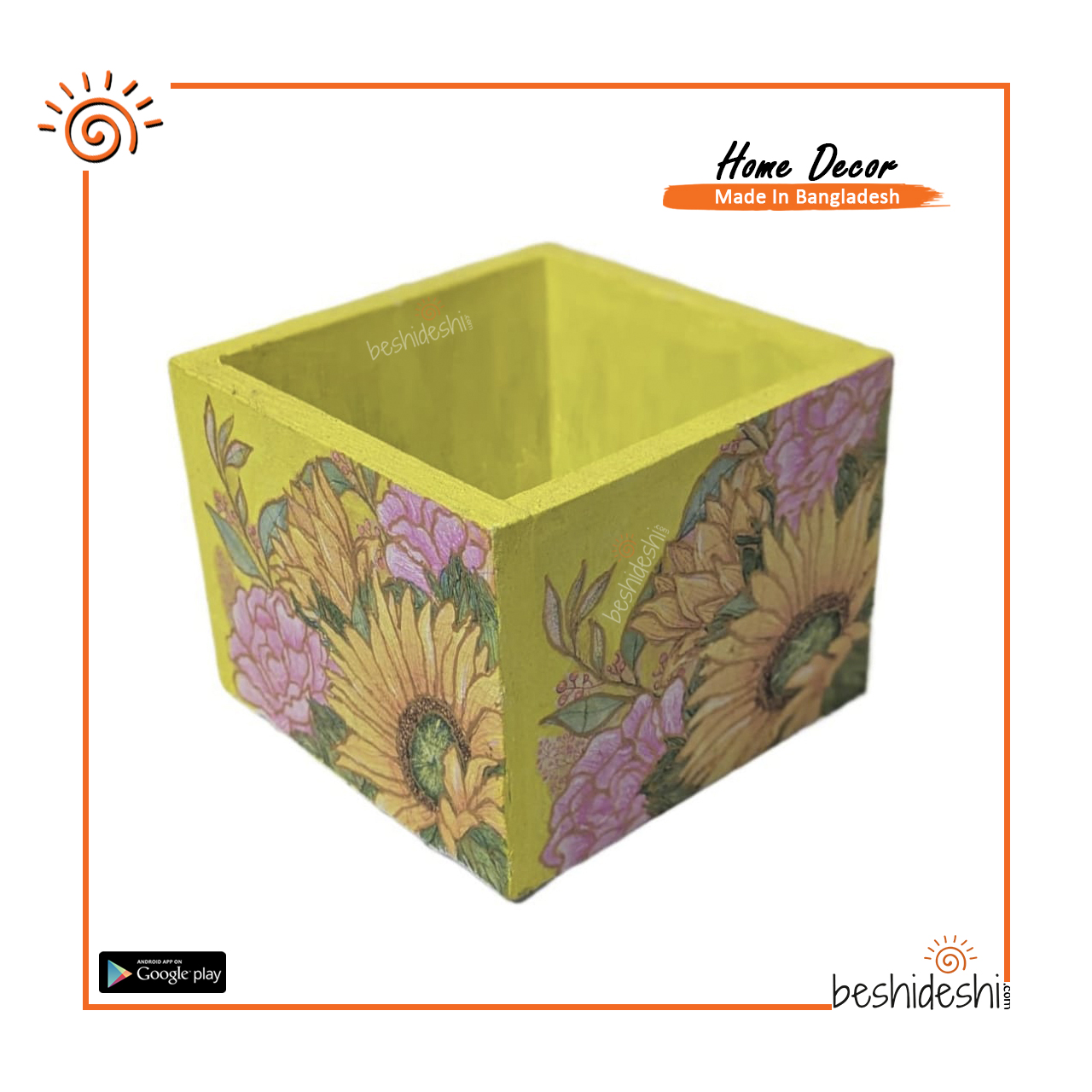 01 Hand Painted Wooden Flower Vase