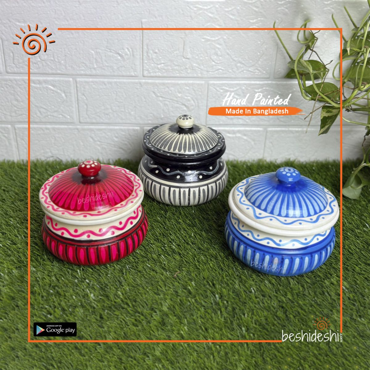 Hand Painted Round Clay Pot