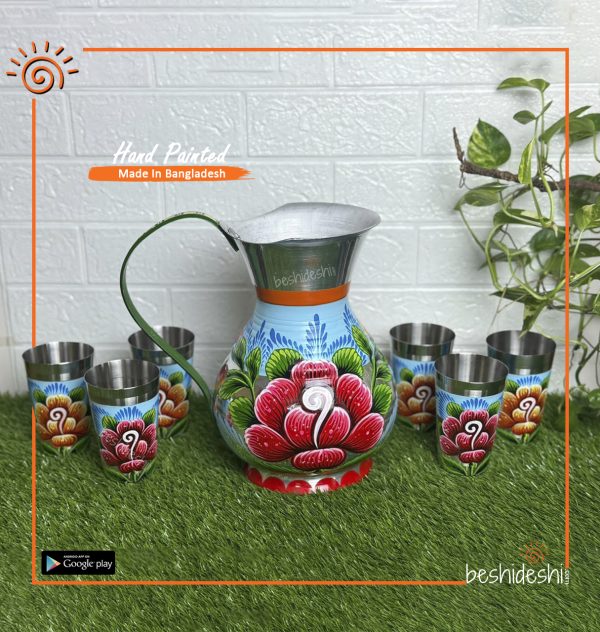 Rickshaw Painted Jug with Glass Set