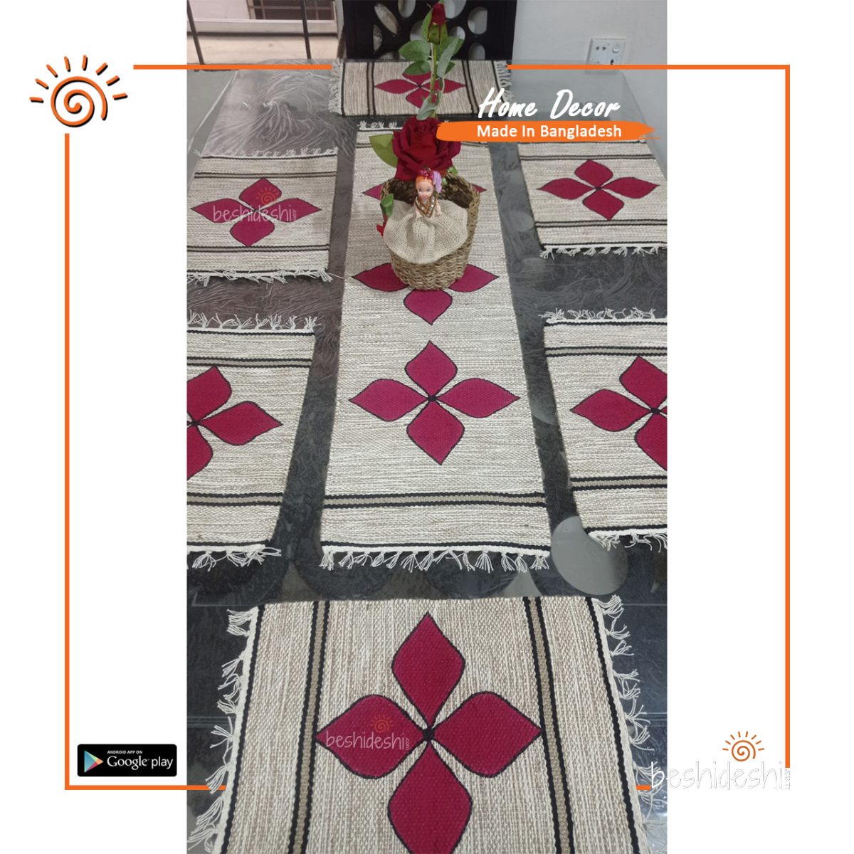 Handprint Jute Table Runner (6Pcs Set)