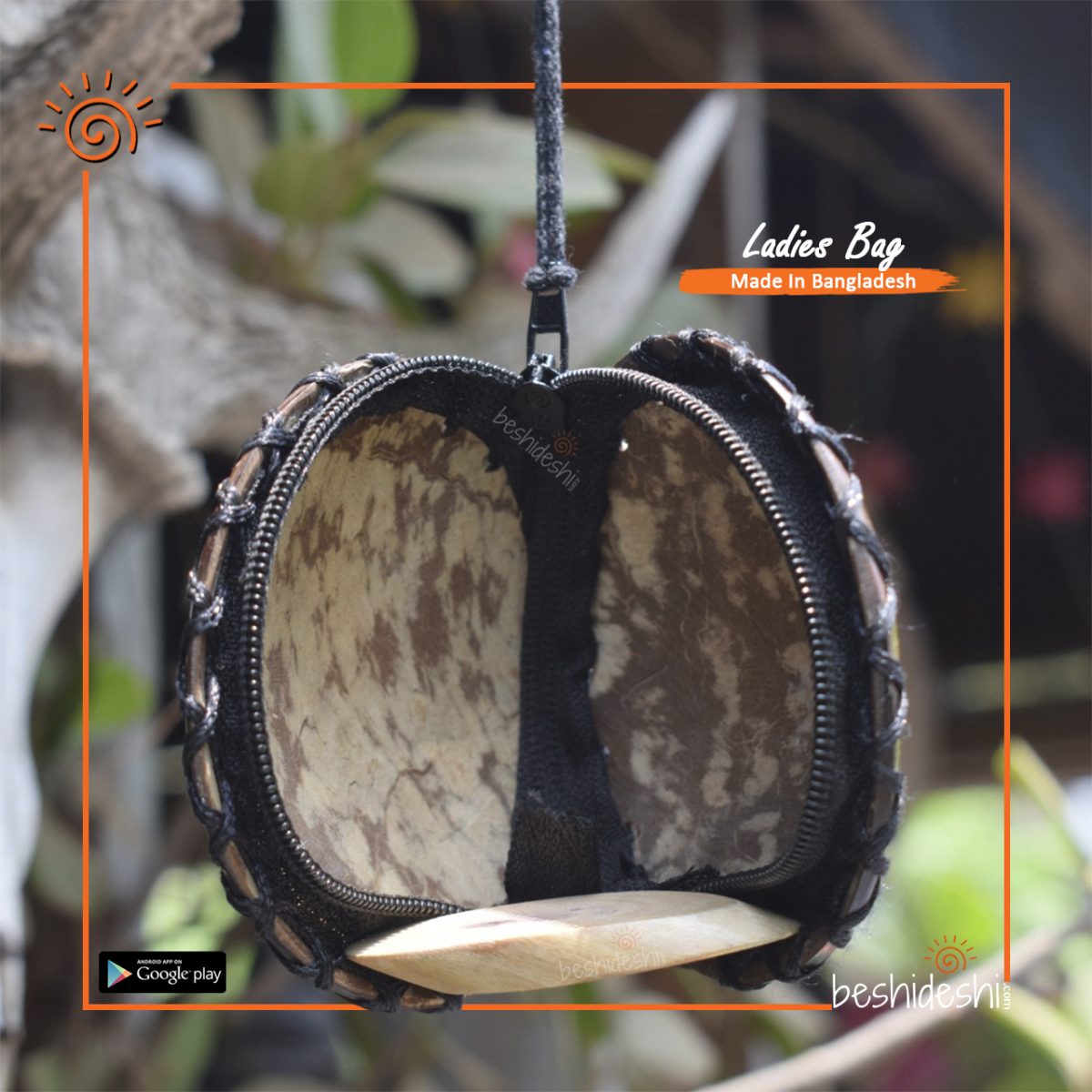 Handmade Coconut Shell Coral Purse