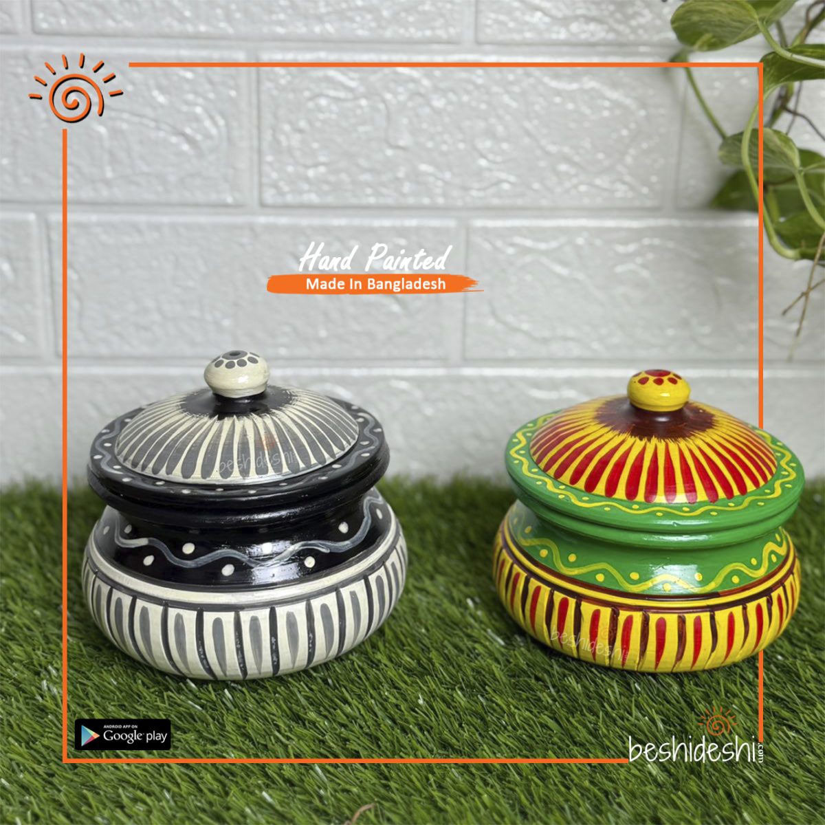 Hand Painted Round Clay Pot