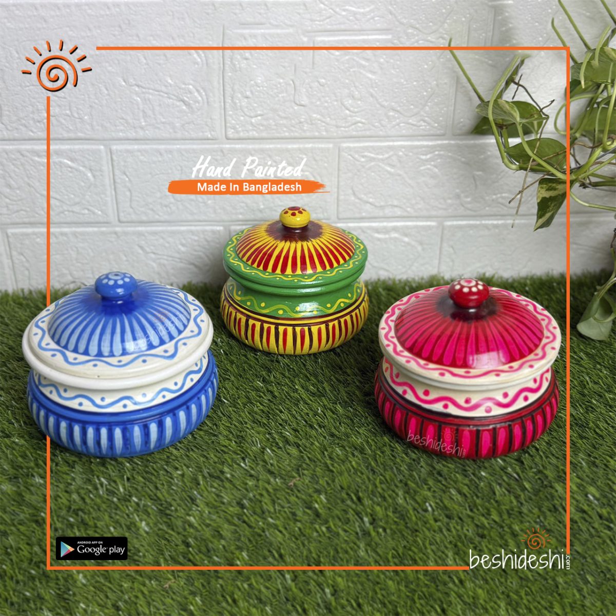 Hand Painted Round Clay Pot