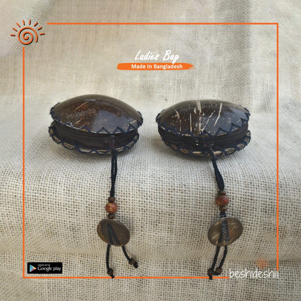 Handmade Coconut Shell Coral Purse