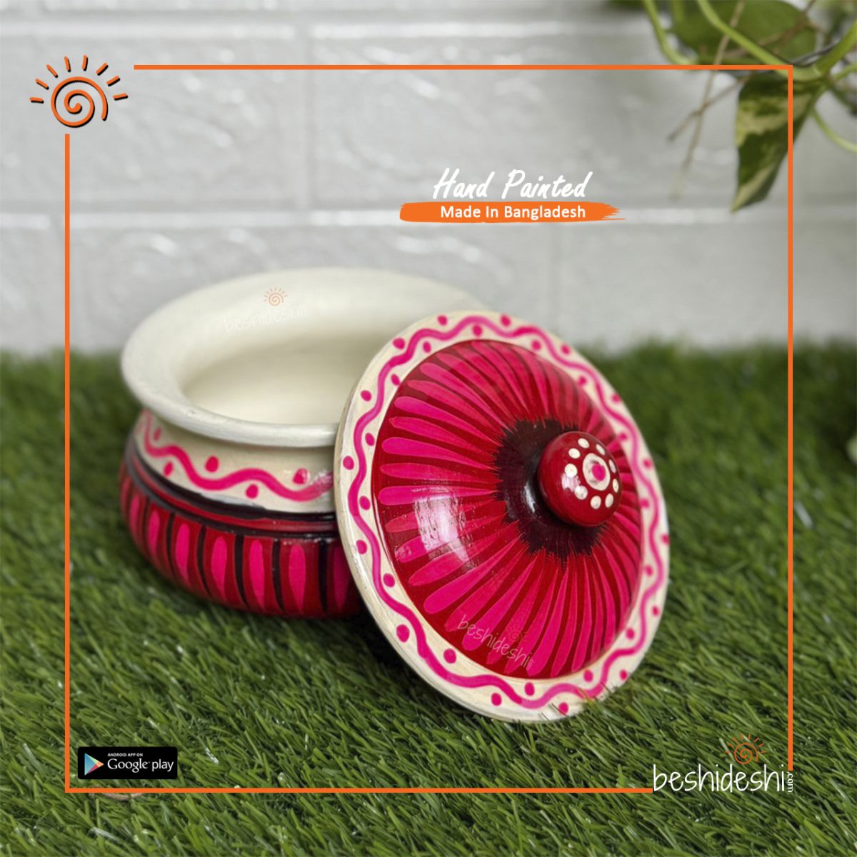 Hand Painted Round Clay Pot