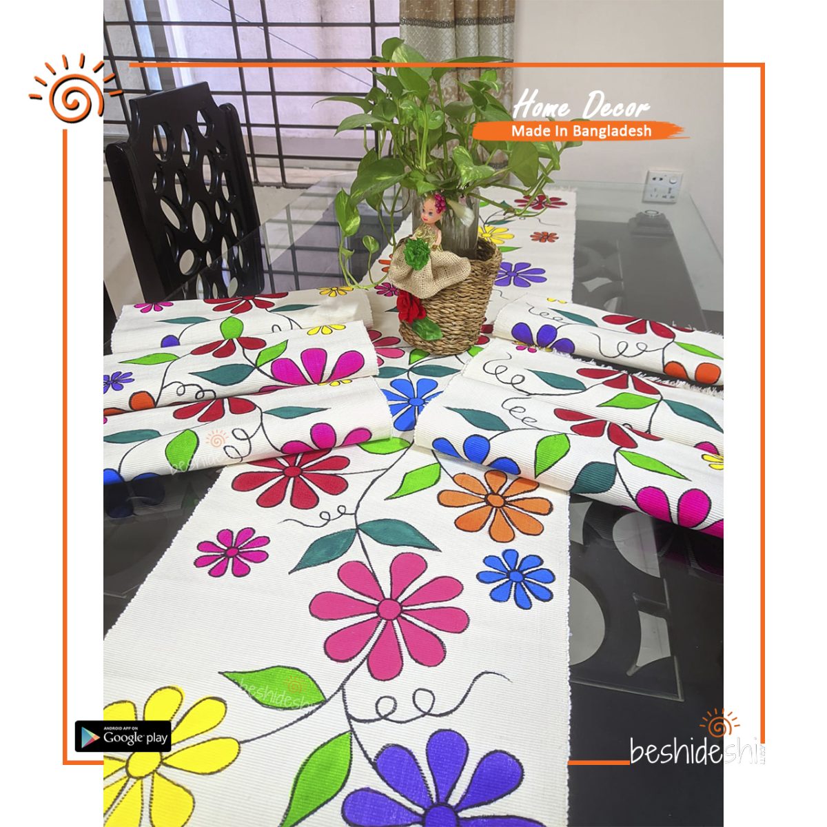 Handprint Cotton Table Runner (6Pcs Set)