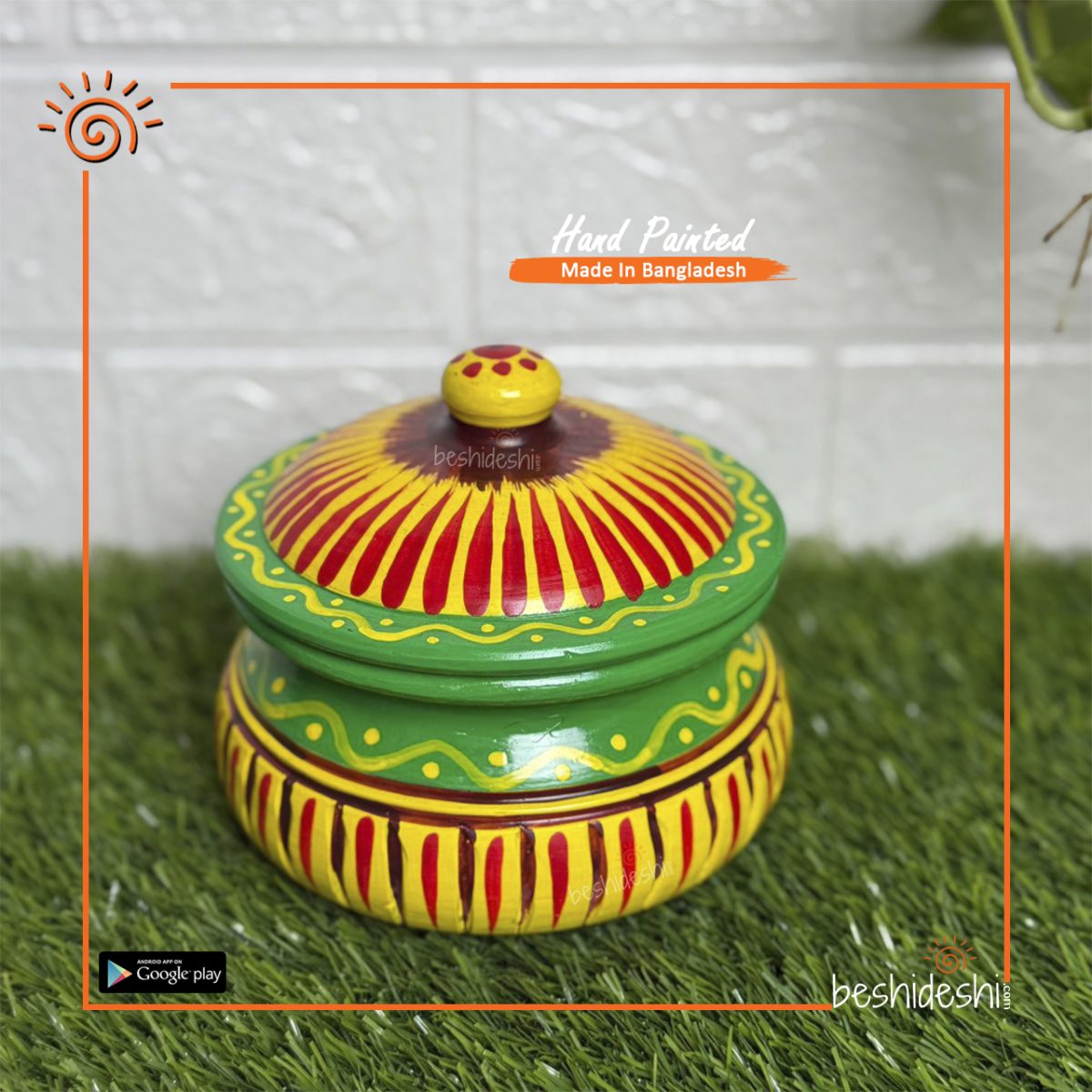 Hand Painted Round Clay Pot