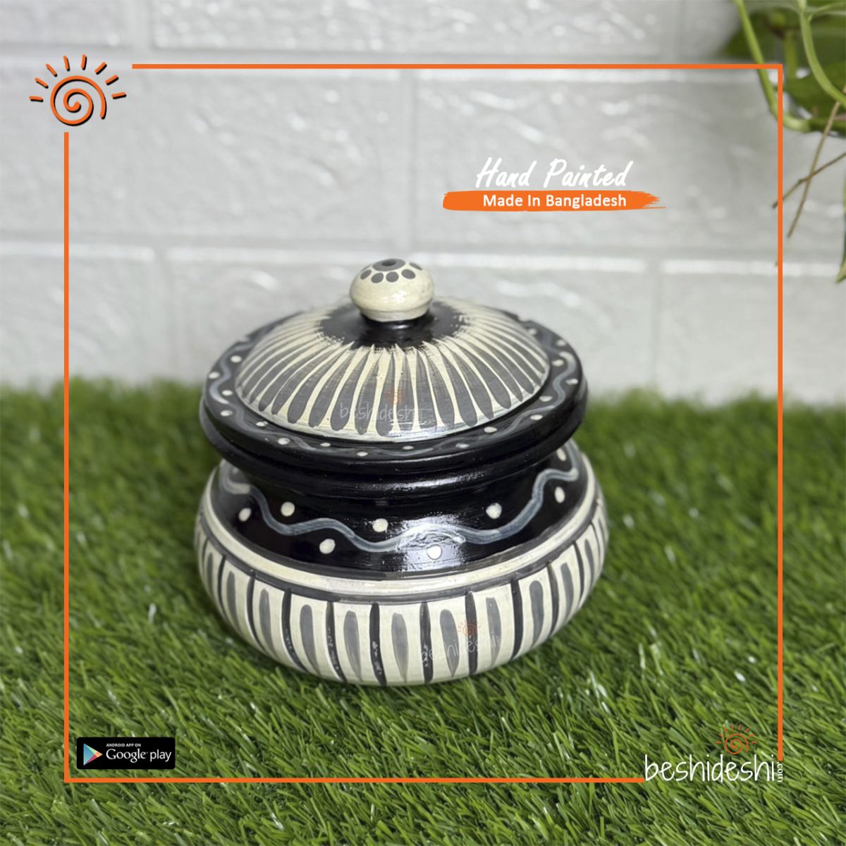 Hand Painted Round Clay Pot