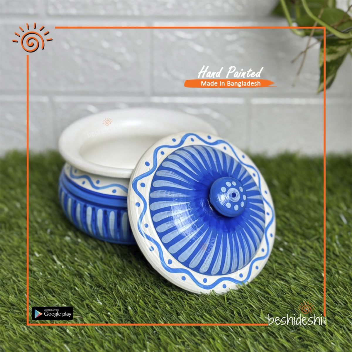 Hand Painted Round Clay Pot