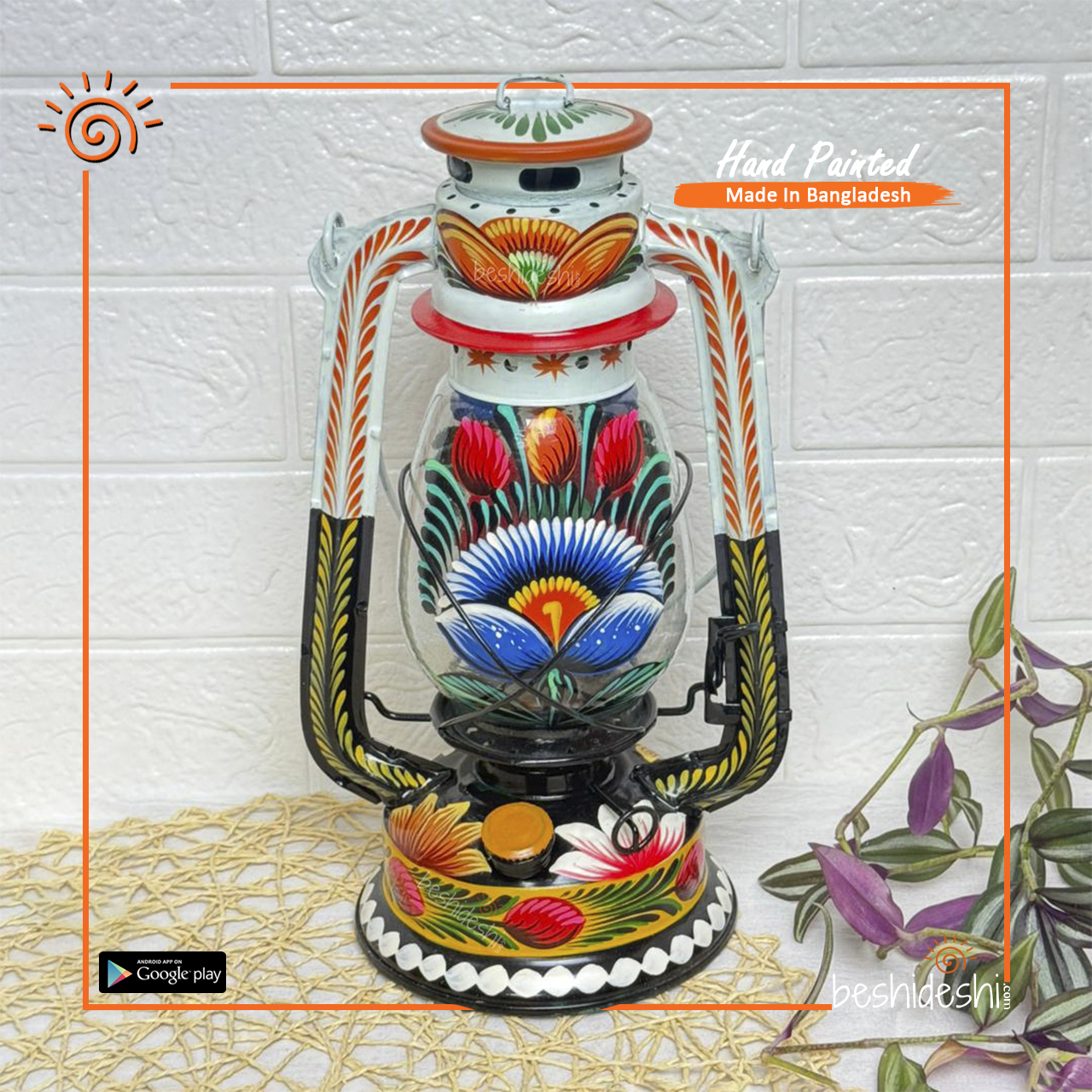 14 Rickshaw Painted Hurricane Lamp