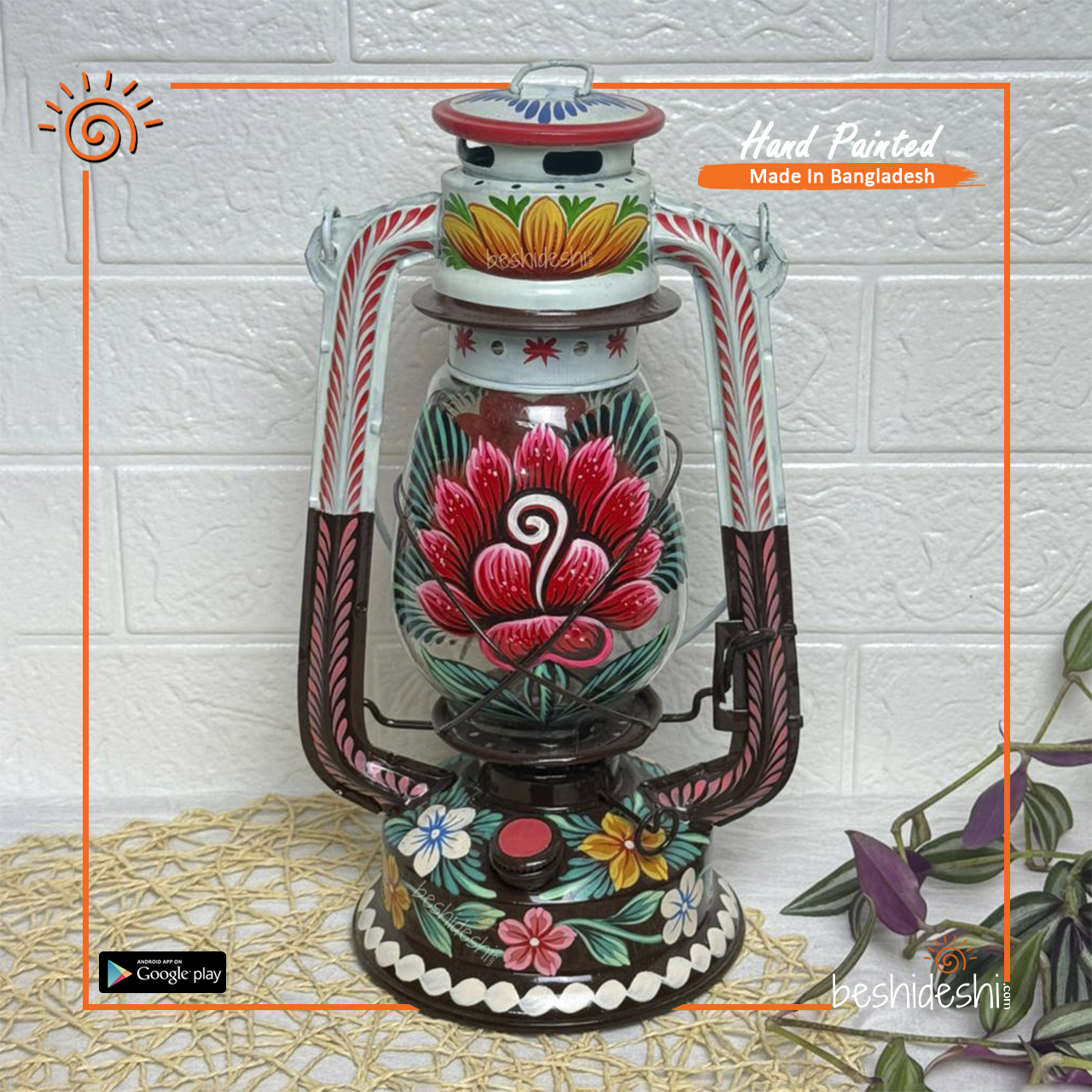 15 Rickshaw Painted Hurricane Lamp