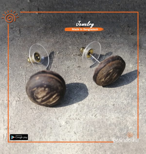 Handmade Coconut Shell Round Tob Earring