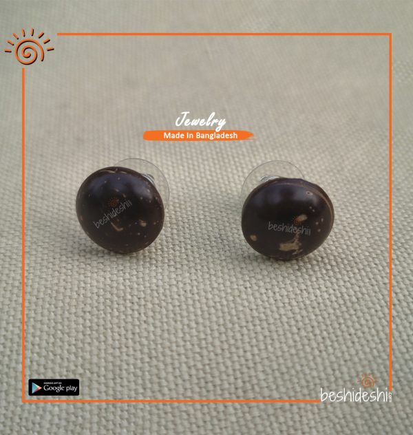 Handmade Coconut Shell Round Tob Earring