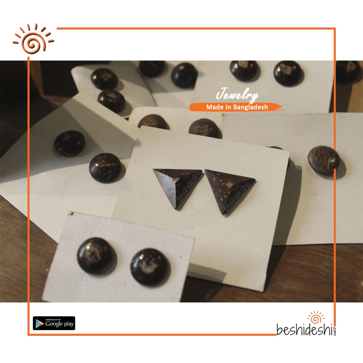 Handmade Coconut Shell Round Tob Earring