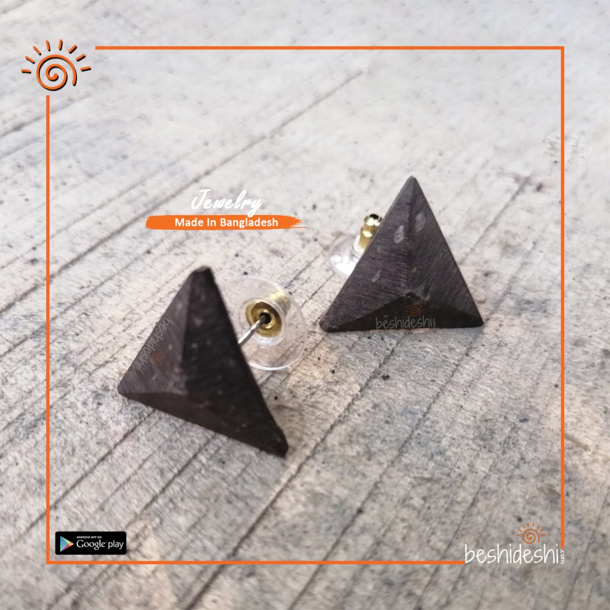 Handmade Coconut Shell Triangle Tob Earring