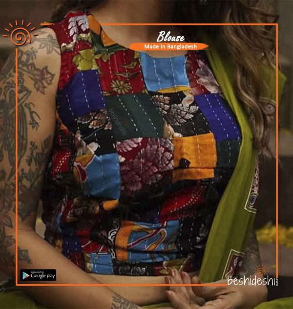 Patchwork Short Sleeve Stitched Blouse (XXXL)