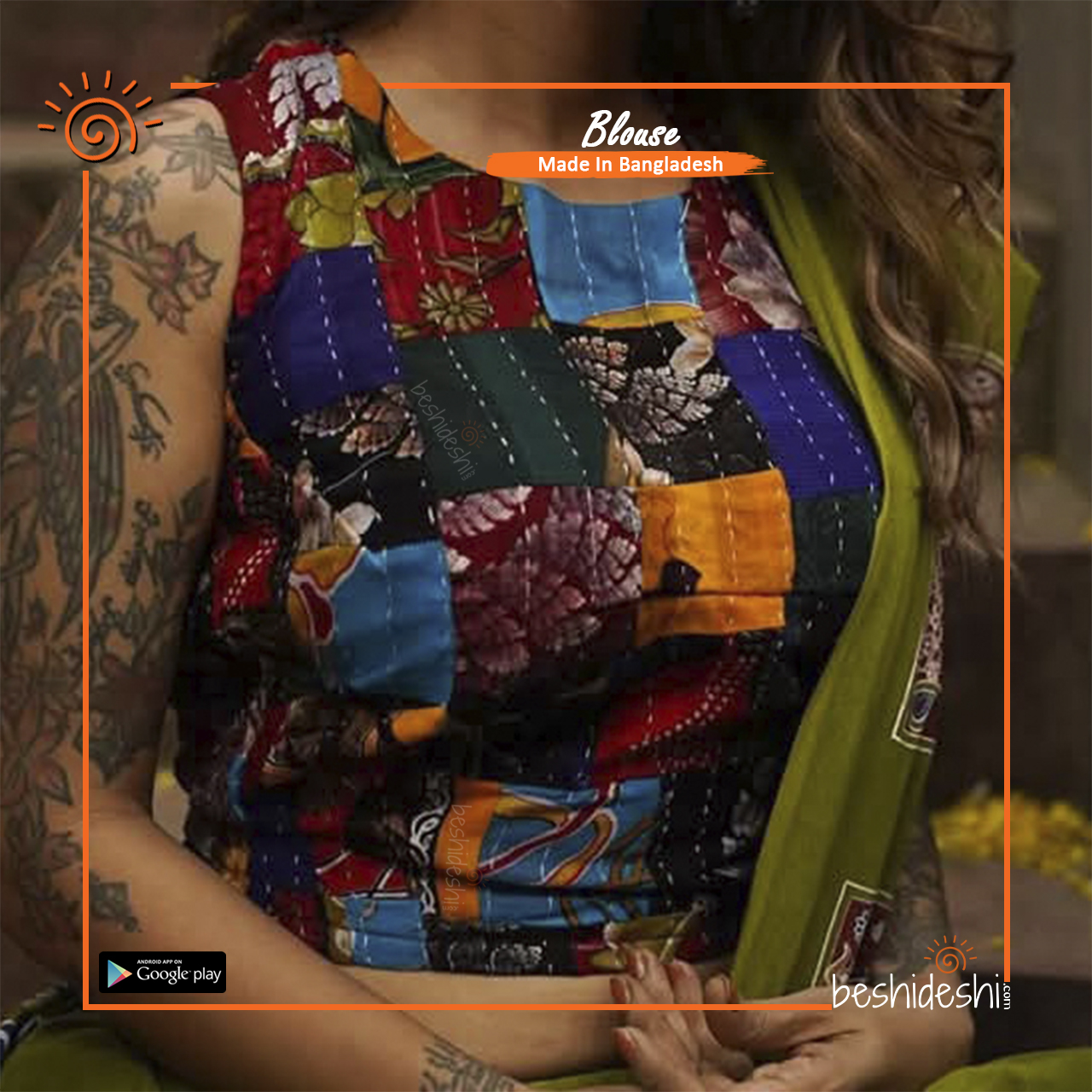 34 Patchwork Elbow Sleeve Stitched Blouse (XXXL)